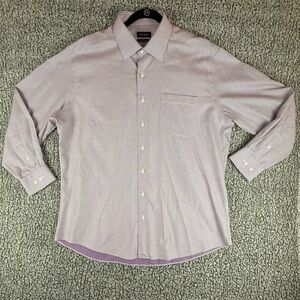 E.B. Wood Mens Dress Shirt 17.5 34/35 Purple White Non Iron Cotton